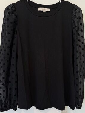 Loft Black Top w/ Sheer Polka Dot Sleeves